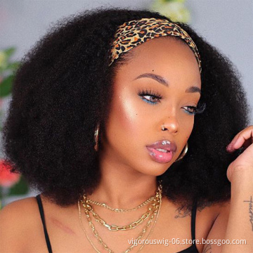 Wholesale Price Brazilian Wigs Short Afro Kinky Human Hair Wigs With Headband Curly For Black Women Bob Wig Natural Black Color